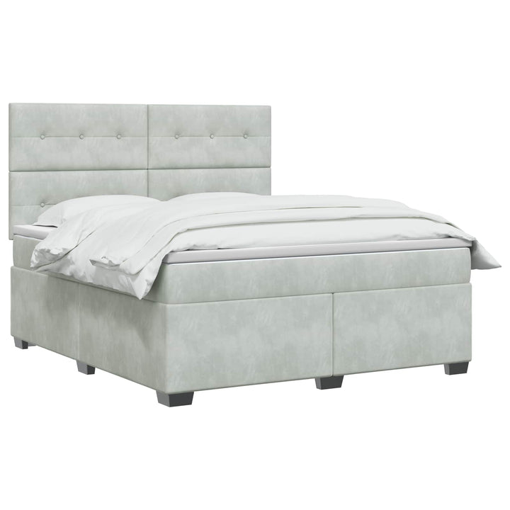 Boxmadras med topmadras Lysegrå 160 x 200 cm Fløjl