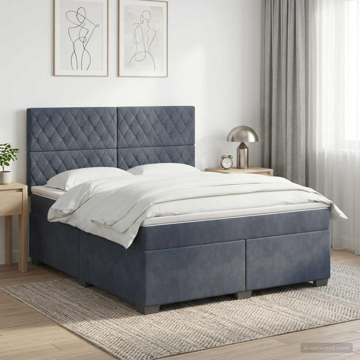 Boxmadras med topmadras Mørkegrå 160 x 200 cm Fløjl