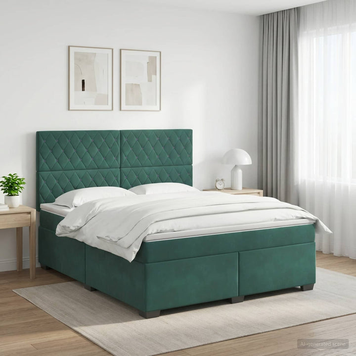 Boxmadras med topmadras Mørkegrøn 140 x 190 cm Fløjl