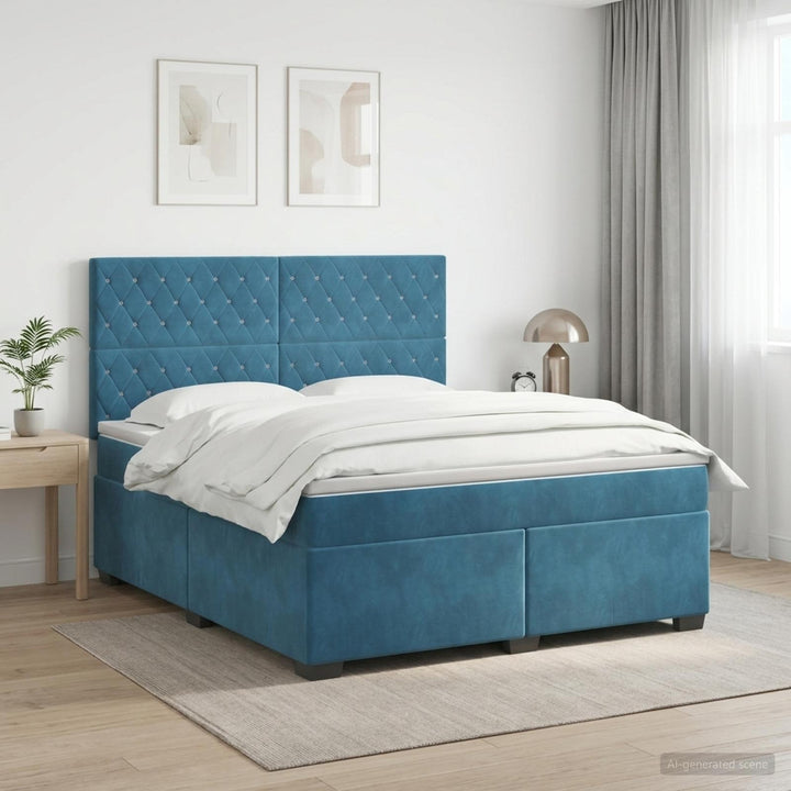 Boxmadras med topmadras med hovedgærde Blå 140 x 190 cm Fløjl
