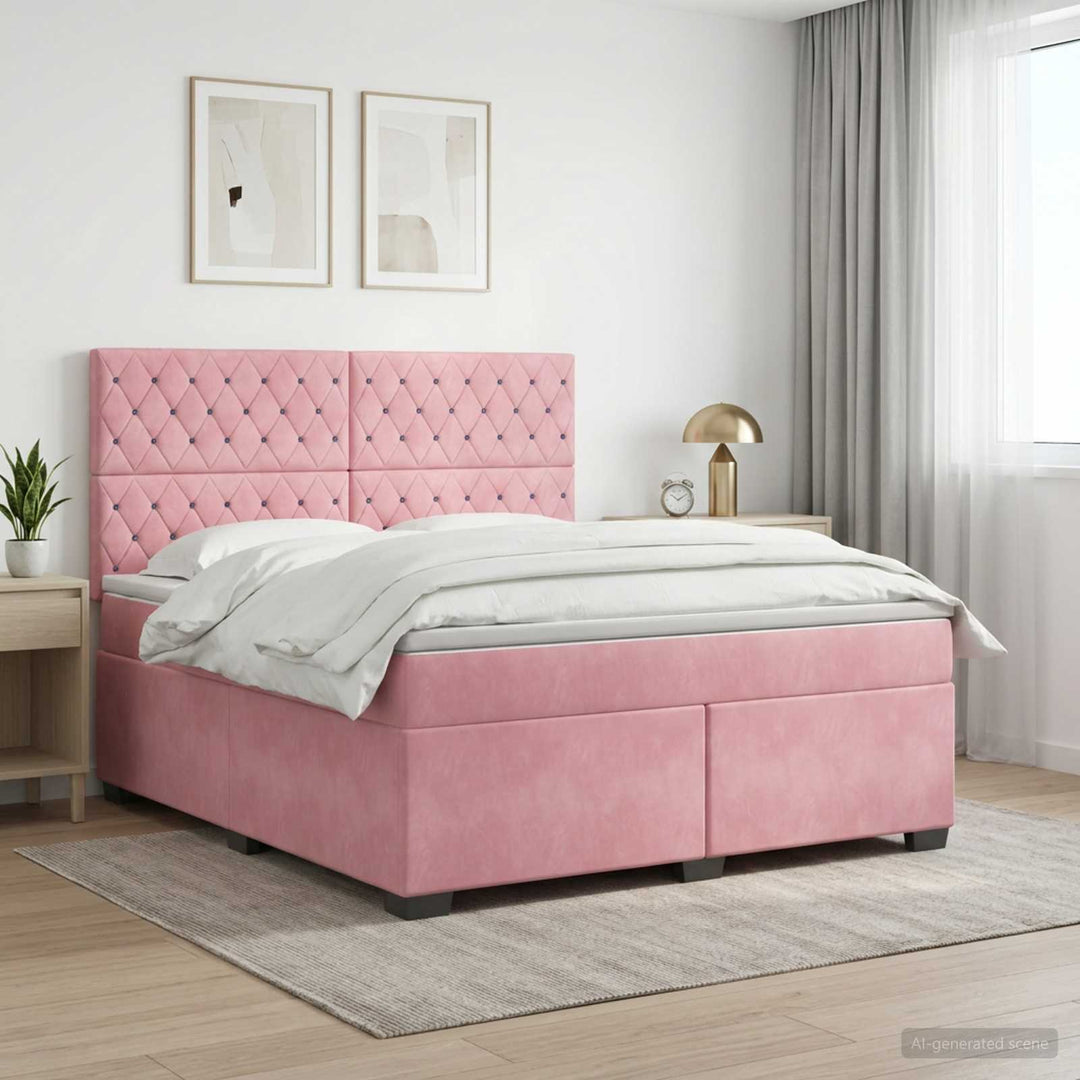 Boxmadras med topmadras Lyserød 160 x 200 cm Fløjl