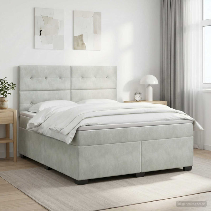 Boxmadras med topmadras Lysegrå 140 x 200 cm Fløjl