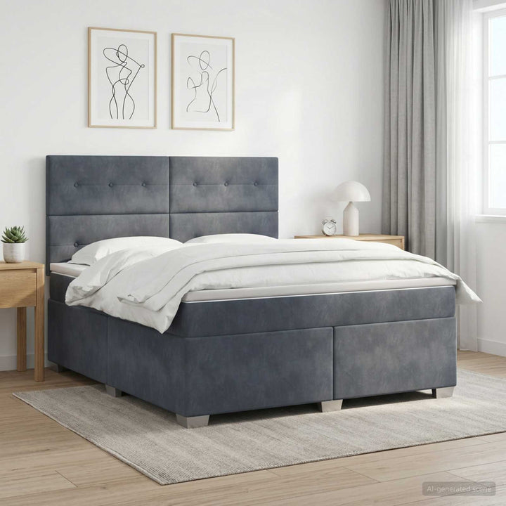 Boxmadras med topmadras Mørkegrå 140 x 190 cm Fløjl