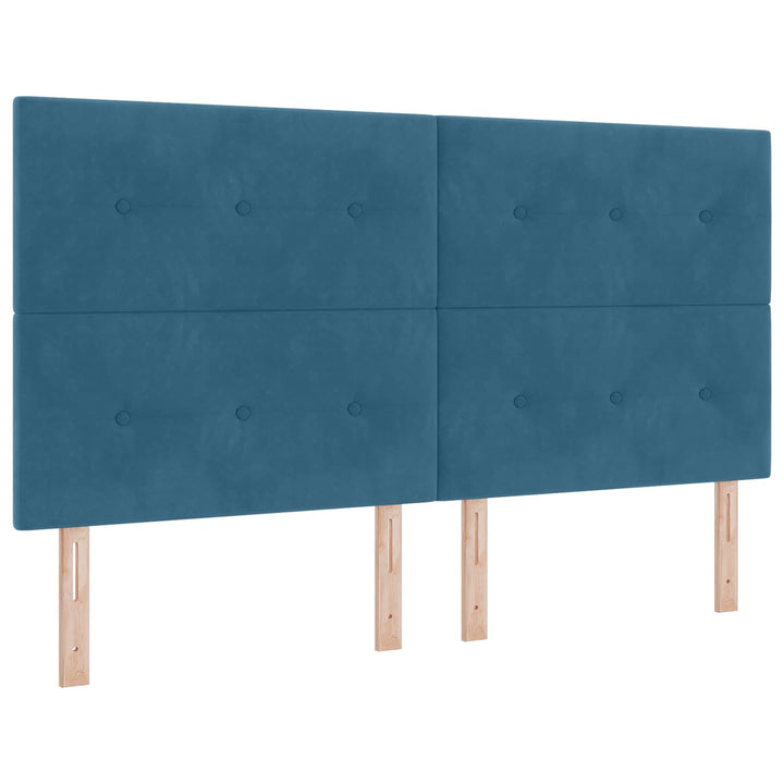 Boxmadras med topmadras med hovedgærde Blå 180 x 200 cm Fløjl