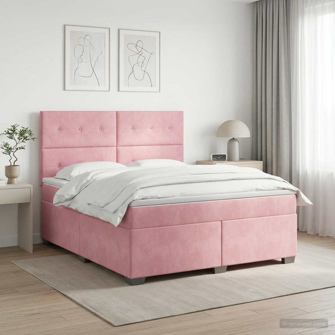 Boxmadras med topmadras Lyserød 140 x 200 cm Fløjl