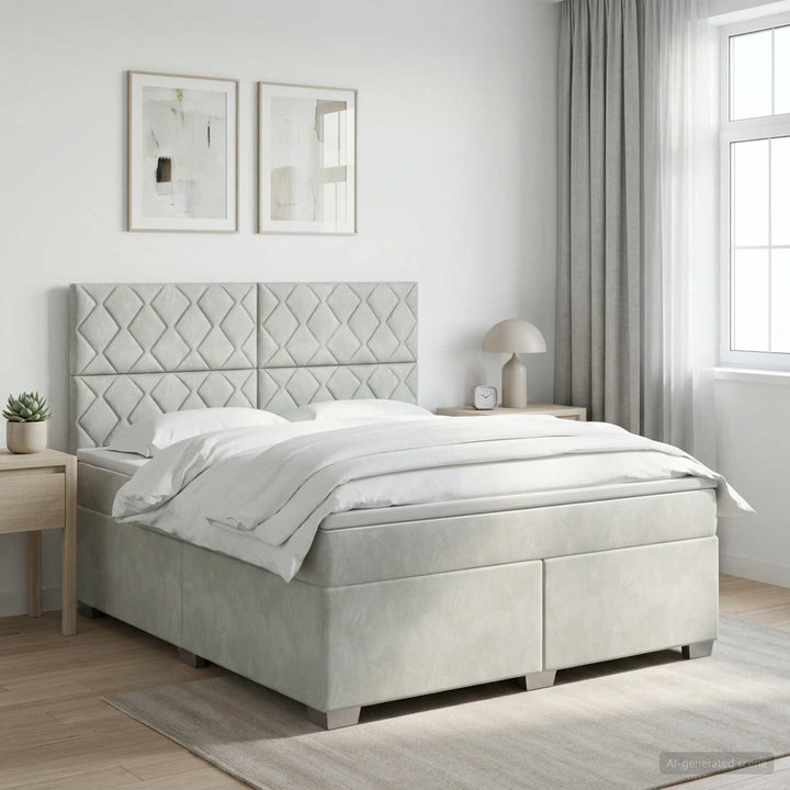 Boxmadras med topmadras Lysegrå 140 x 190 cm Fløjl