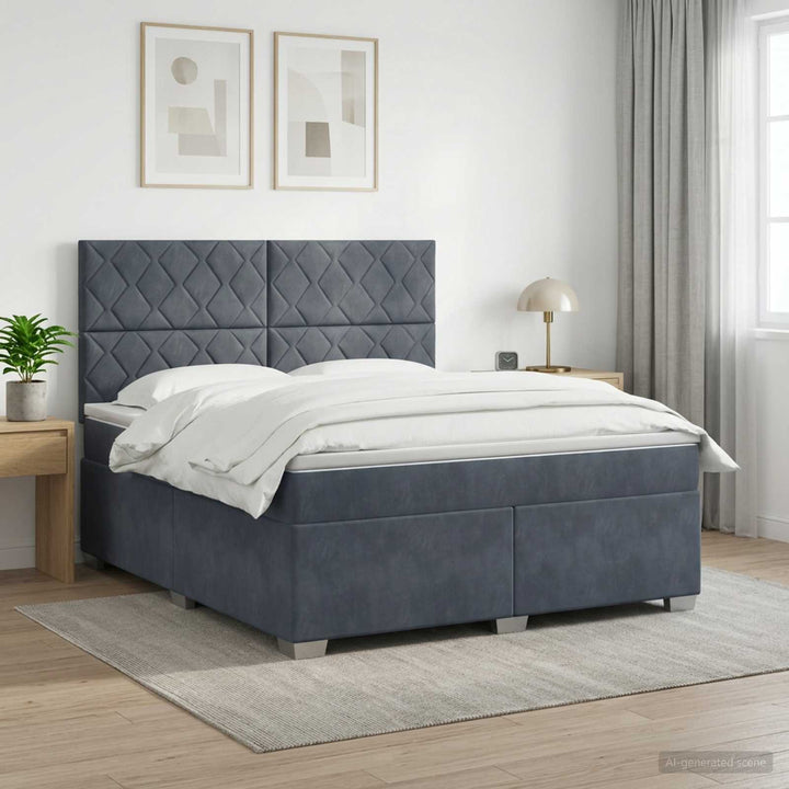 Boxmadras med topmadras Mørkegrå 160 x 200 cm Fløjl