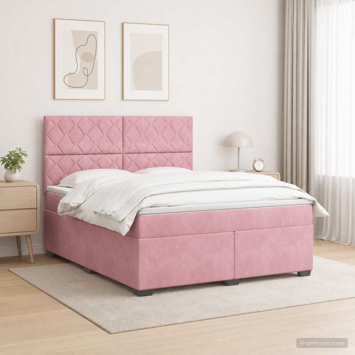 Boxmadras med topmadras Lyserød 140 x 200 cm Fløjl