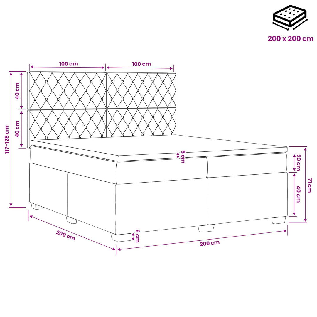 Boxmadras med topmadras Lysegrå 200 x 200 cm Fløjl