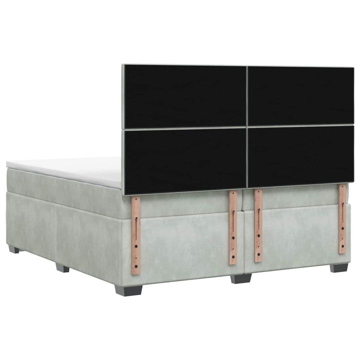 Boxmadras med topmadras Lysegrå 200 x 200 cm Fløjl