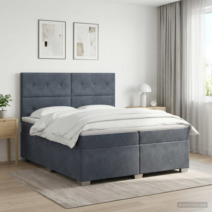 Boxmadras med topmadras Mørkegrå 200 x 200 cm Fløjl