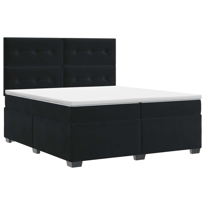 Boxmadras med topmadras med hovedgærde Sort 200 x 200 cm Fløjl