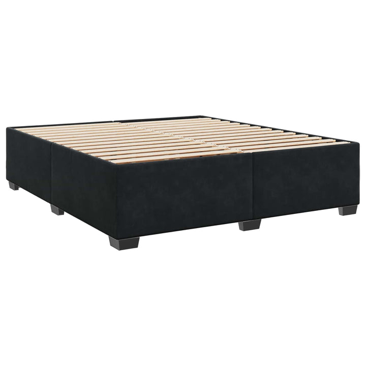 Boxmadras med topmadras med hovedgærde Sort 200 x 200 cm Fløjl