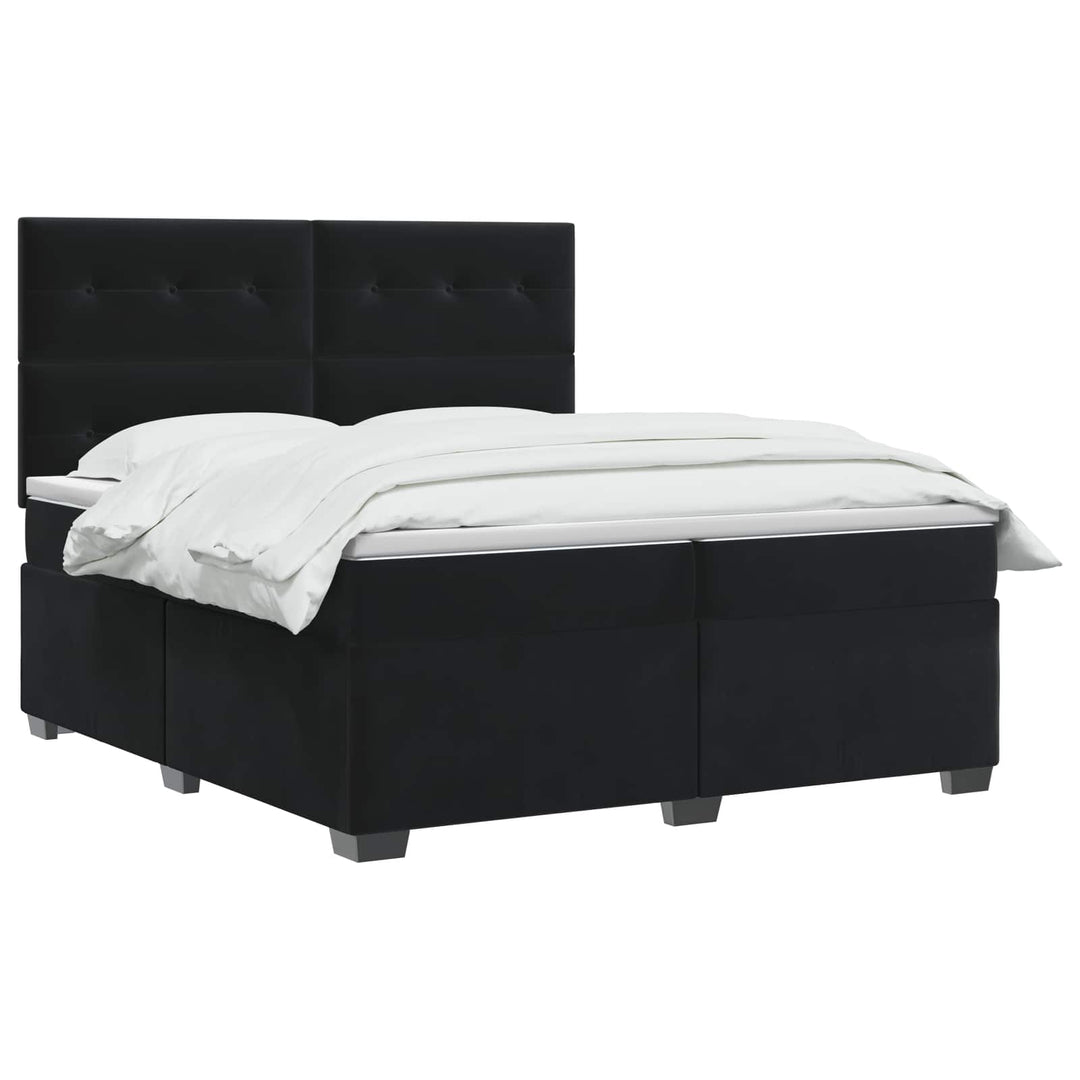 Boxmadras med topmadras med hovedgærde Sort 200 x 200 cm Fløjl