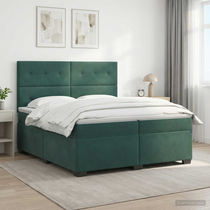 Boxmadras med topmadras Mørkegrøn 200 x 200 cm Fløjl