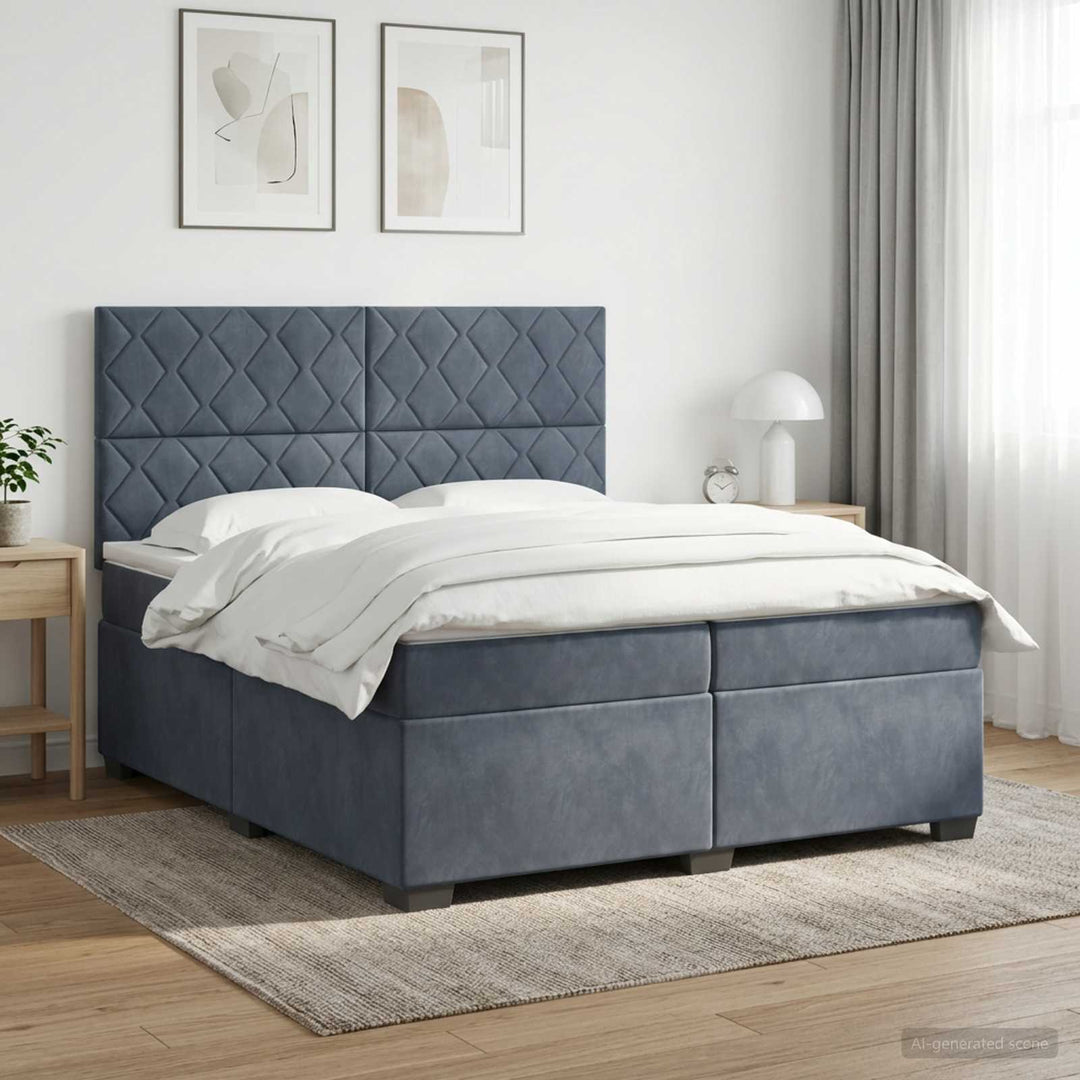 Boxmadras med topmadras Mørkegrå 200 x 200 cm Fløjl