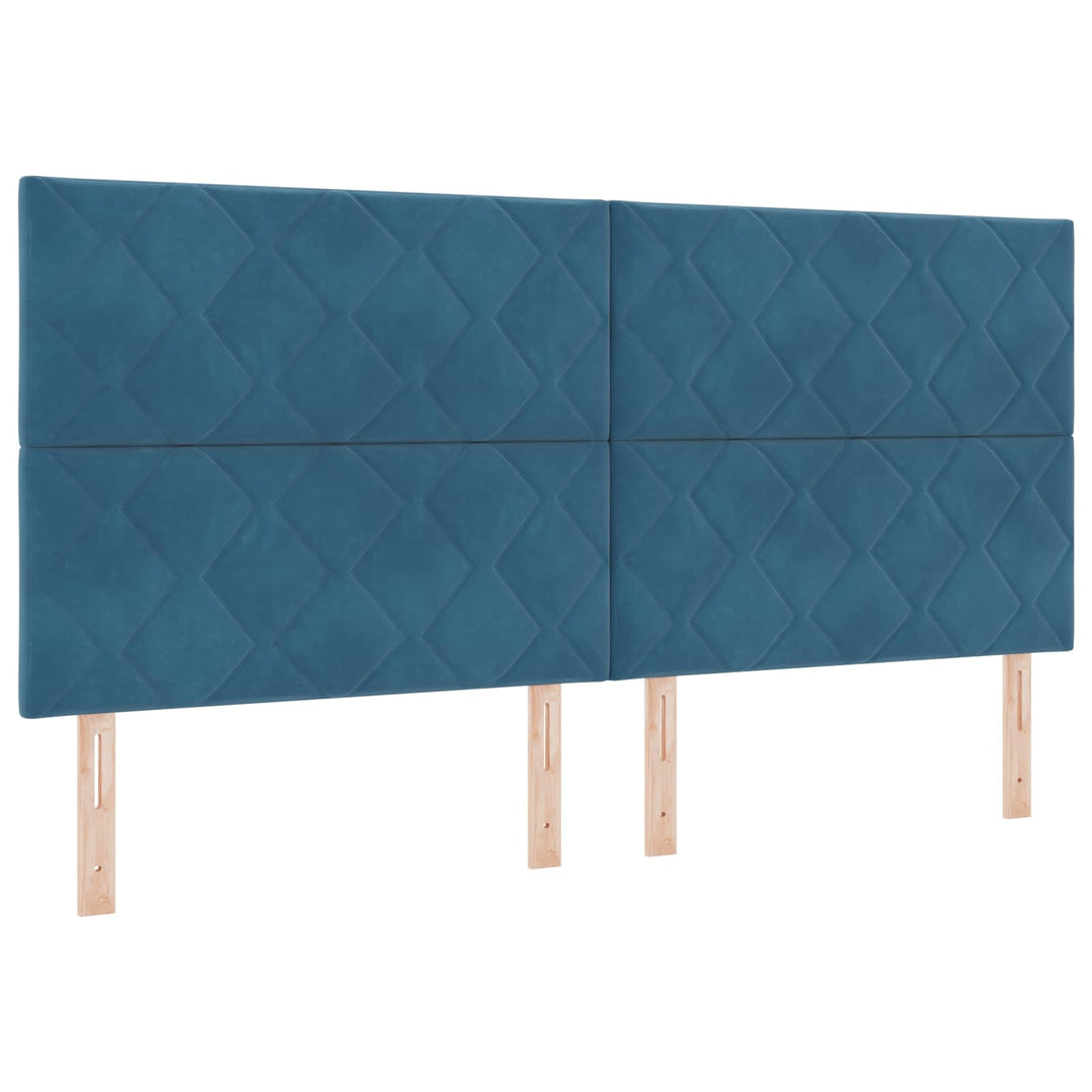 Boxmadras med topmadras med hovedgærde Blå 200 x 200 cm Fløjl