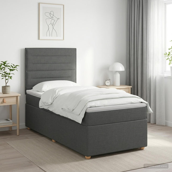 Boxmadras med topmadras Mørkegrå 100 x 200 cm Stof