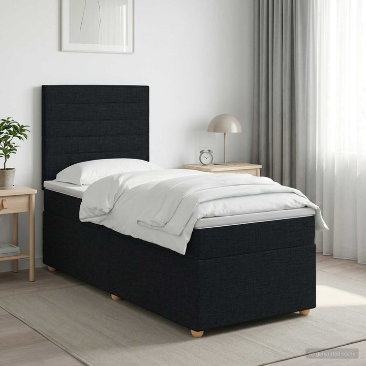 Boxmadras med topmadras med hovedgærde Sort 80 x 200 cm Stof