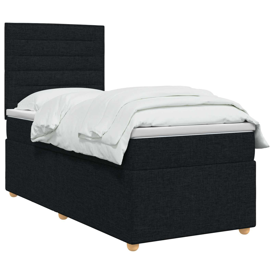 Boxmadras med topmadras med hovedgærde Sort 80 x 200 cm Stof
