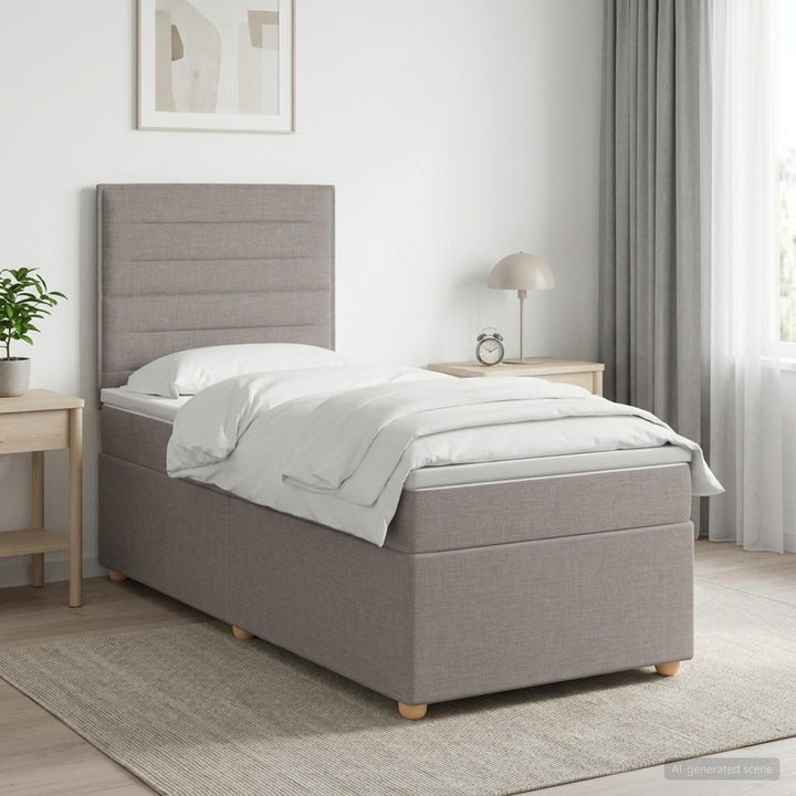 Boxmadras med topmadras med hovedgærde Gråbrun 90 x 190 cm Stof