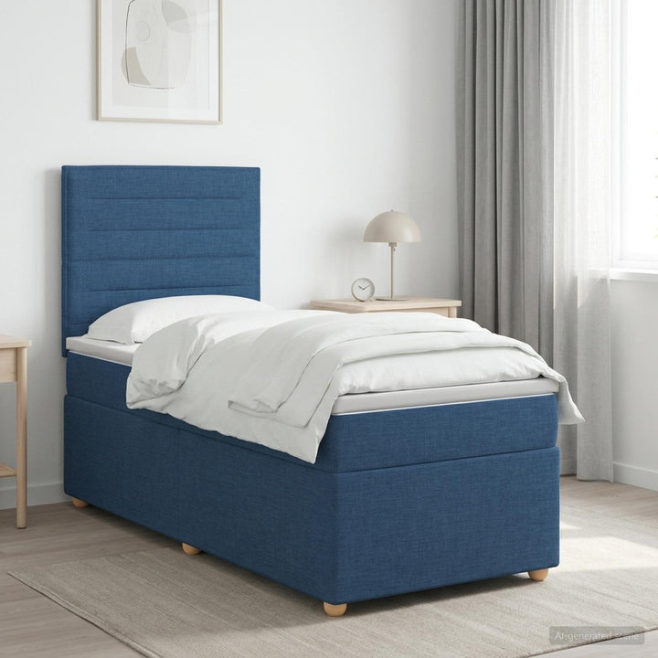 Boxmadras med topmadras med hovedgærde Blå 80 x 200 cm Stof