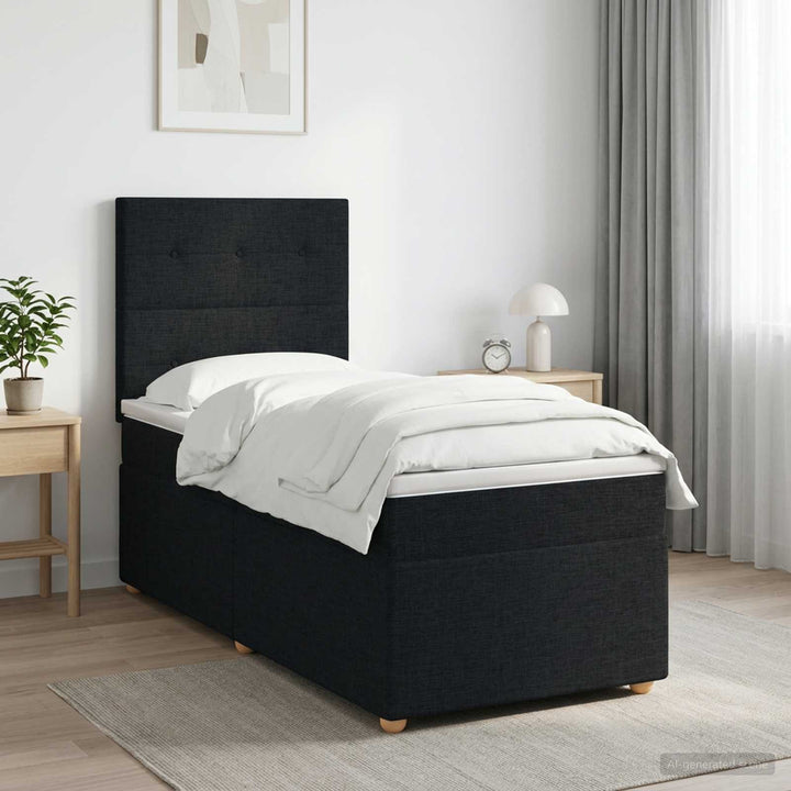 Boxmadras med topmadras med hovedgærde Sort 90 x 190 cm Stof