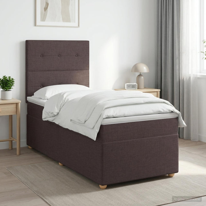 Boxmadras med topmadras Mørk Brun 80 x 200 cm Stof