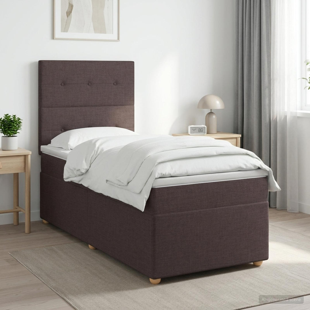 Boxmadras med topmadras Mørk Brun 90 x 200 cm Stof