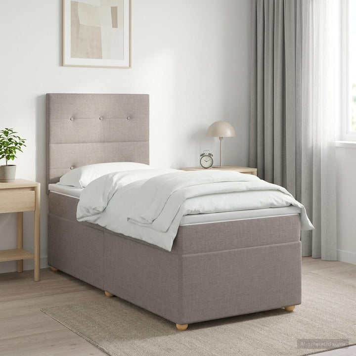 Boxmadras med topmadras med hovedgærde Gråbrun 90 x 190 cm Stof
