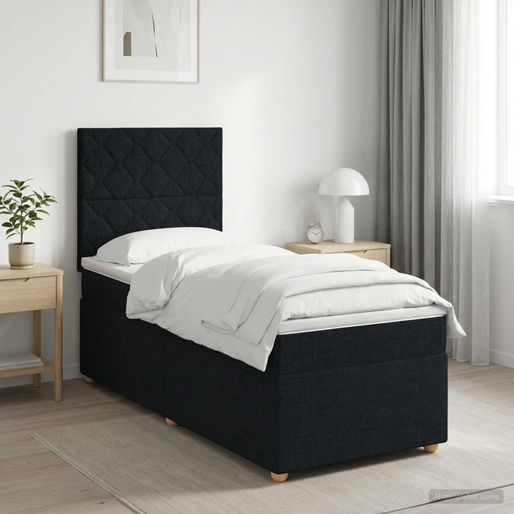 Boxmadras med topmadras med hovedgærde Sort 100 x 200 cm Stof