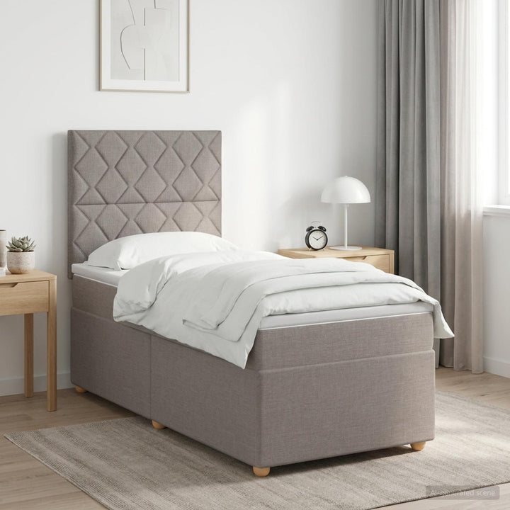 Boxmadras med topmadras med hovedgærde Gråbrun 80 x 200 cm Stof