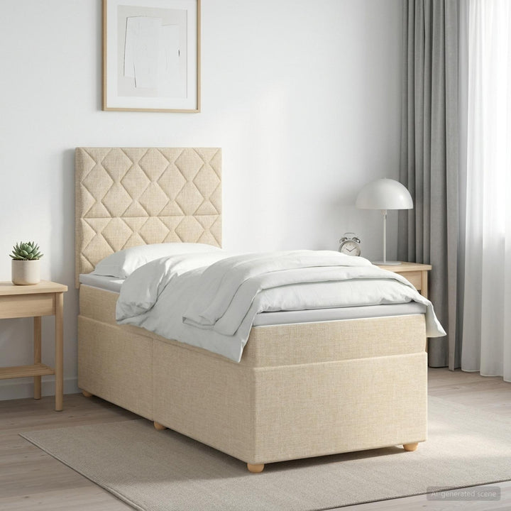 Boxmadras med topmadras Cremefarvet 90 x 200 cm Stof