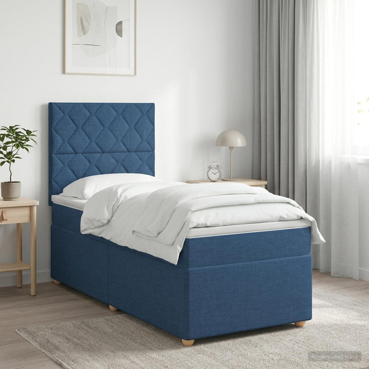 Boxmadras med topmadras med hovedgærde Blå 100 x 200 cm Stof