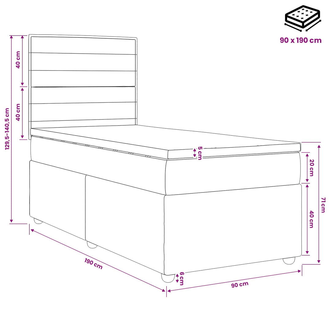 Boxmadras med topmadras med hovedgærde Gråbrun 90 x 190 cm Stof