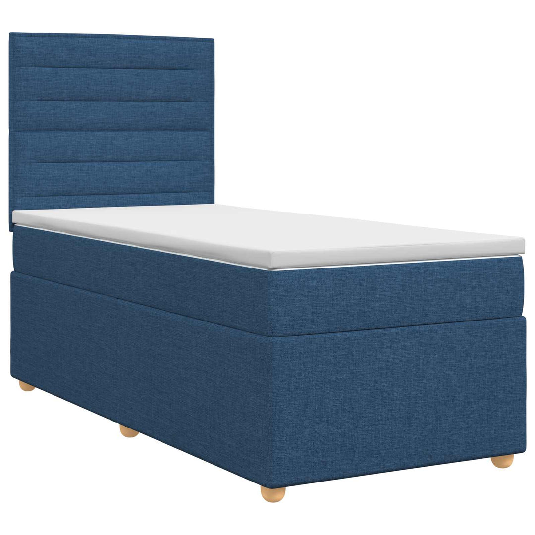 Boxmadras med topmadras med hovedgærde Blå 90 x 190 cm Stof