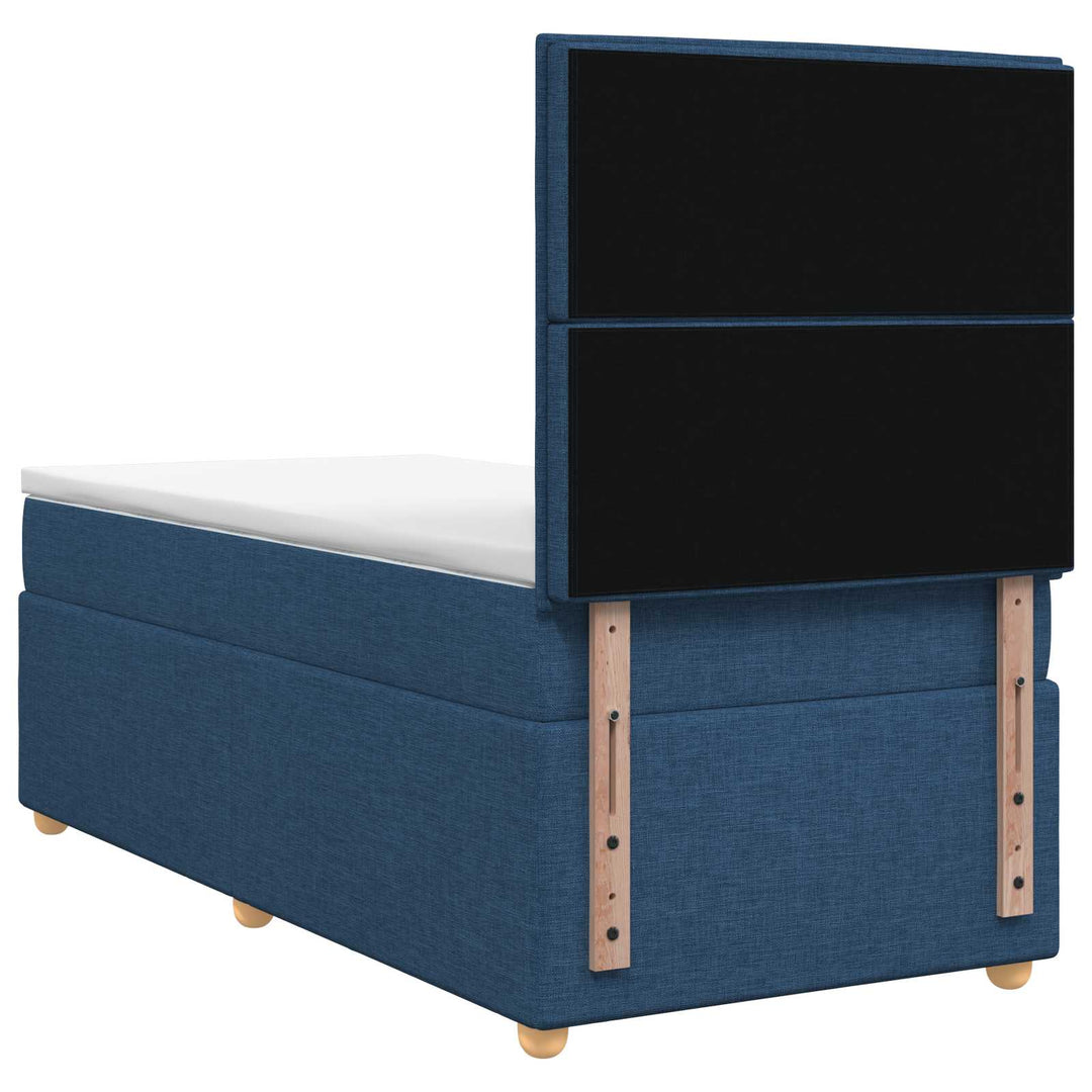 Boxmadras med topmadras med hovedgærde Blå 90 x 190 cm Stof