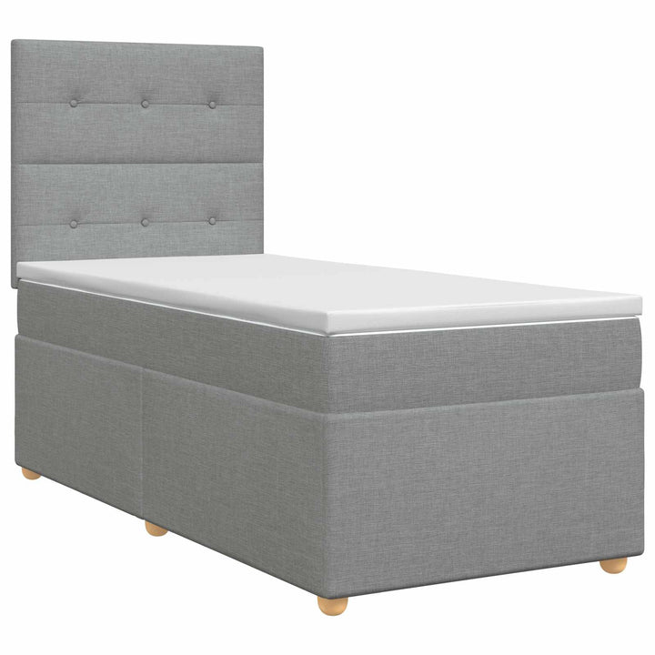 Boxmadras med topmadras med hovedgærde Lysegrå 90 x 190 cm Stof