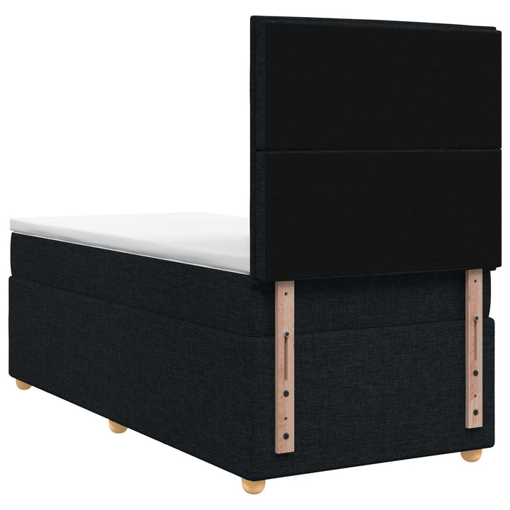 Boxmadras med topmadras med hovedgærde Sort 90 x 200 cm Stof