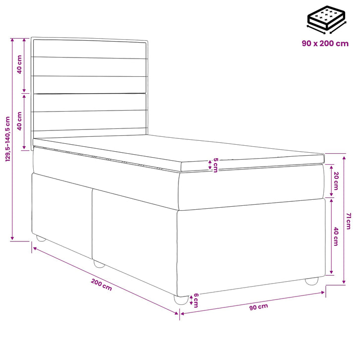Boxmadras med topmadras Mørk Brun 90 x 200 cm Stof