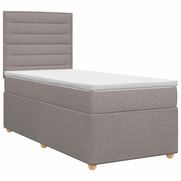 Boxmadras med topmadras med hovedgærde Gråbrun 90 x 200 cm Stof
