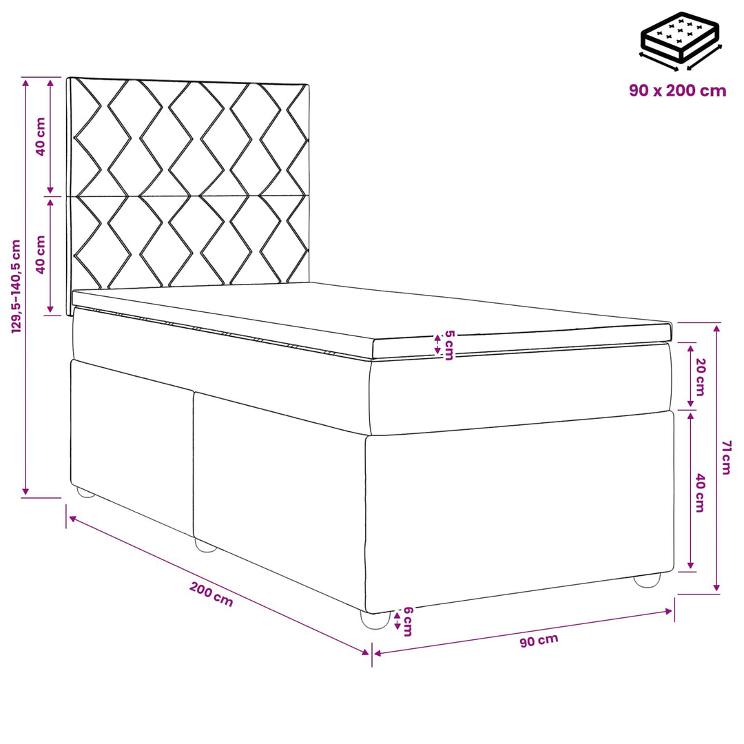 Boxmadras med topmadras med hovedgærde Sort 90 x 200 cm Stof