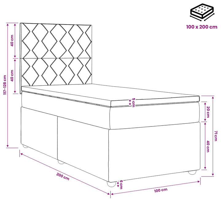 Boxmadras med topmadras Lysegrå 100 x 200 cm Stof