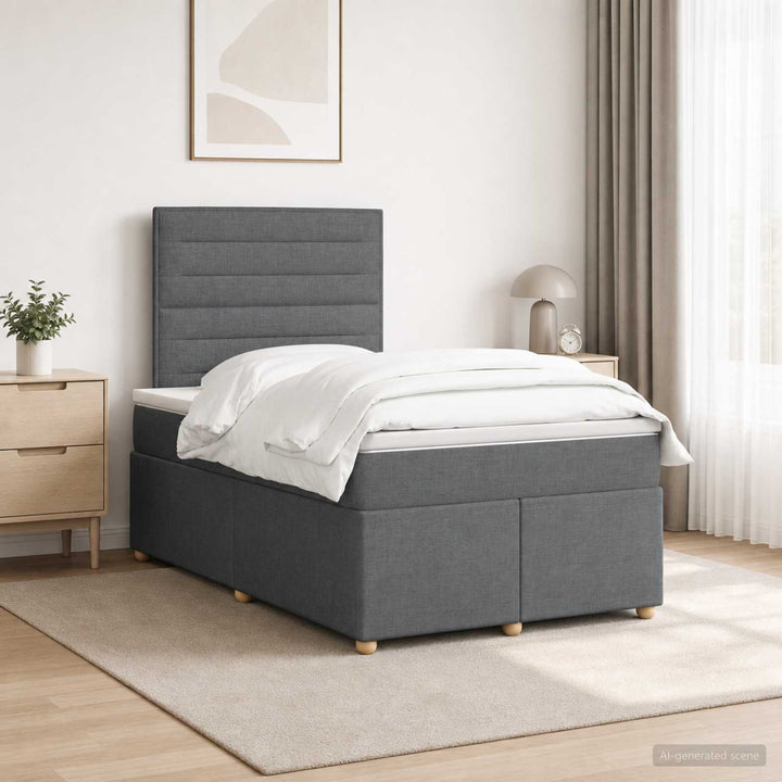 Boxmadras med topmadras Mørkegrå 120 x 190 cm Stof
