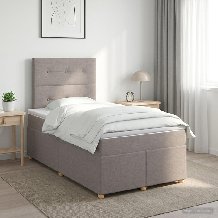 Boxmadras med topmadras Gråbrun 120 x 190 cm Stof