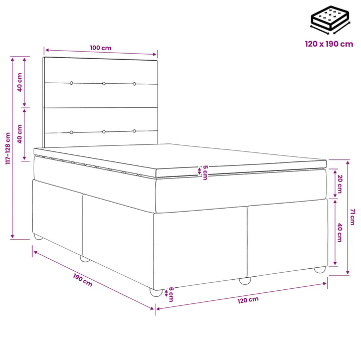 Boxmadras med topmadras Cremefarvet 120 x 190 cm Stof