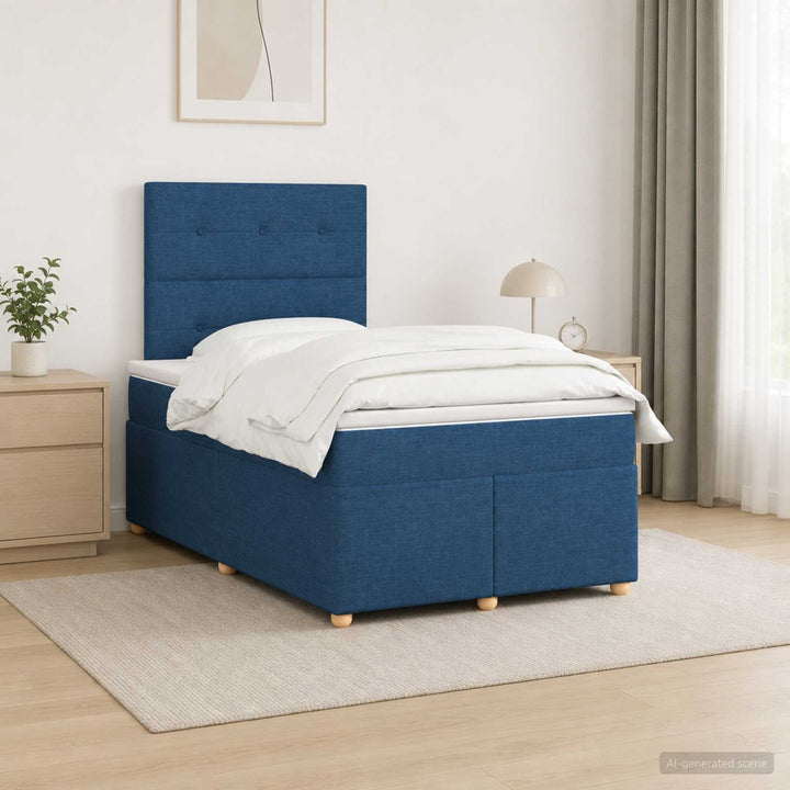 Boxmadras med topmadras med hovedgærde Blå 120 x 190 cm Stof