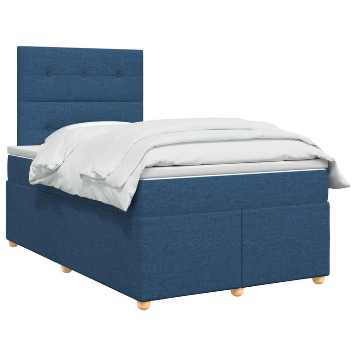 Boxmadras med topmadras med hovedgærde Blå 120 x 190 cm Stof