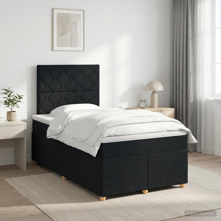 Boxmadras med topmadras med hovedgærde Sort 120 x 190 cm Stof