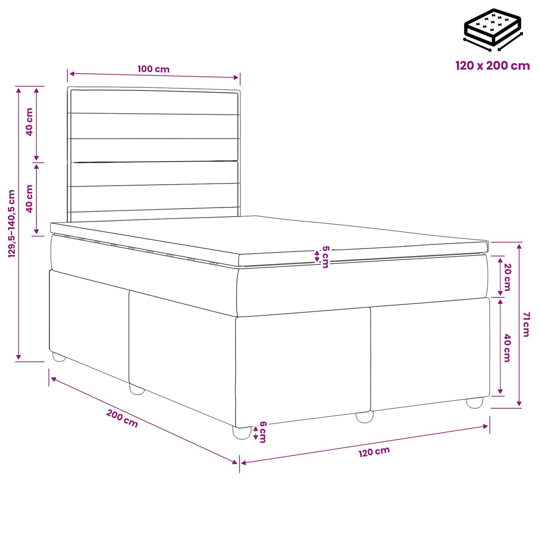 Boxmadras med topmadras Gråbrun 120 x 200 cm Stof